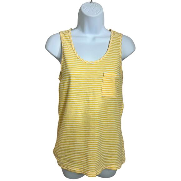 J.Crew Yellow Striped Tank Top Sz XS Pocket Cotton Sleeveless Tee Shirt - Picture 5 of 5